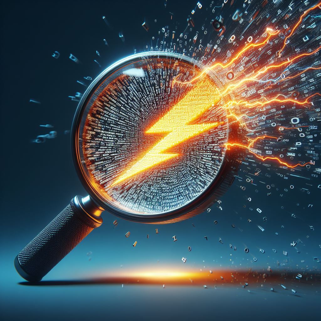 Magnifying glass with lightning bolt